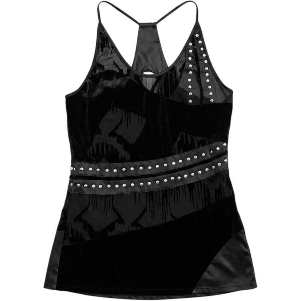 Guess by Marciano Black Velvet Burnout Studded Racerback Tank Whimsigoth Y2K